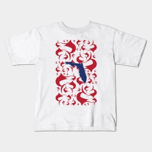 Florida engulfed in red Swordfish Marlin Pattern Kids T-Shirt